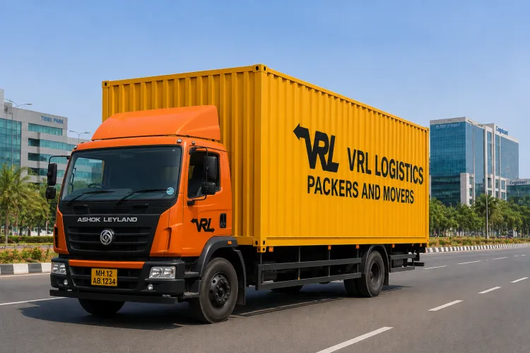 VRL Logistics Packers and Movers branded truck providing safe, GPS-tracked goods transport in Chennai