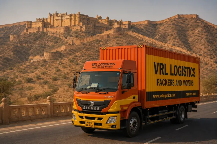 VRL Logistics Packers and Movers branded truck providing safe, GPS-tracked goods transport in Jaipur