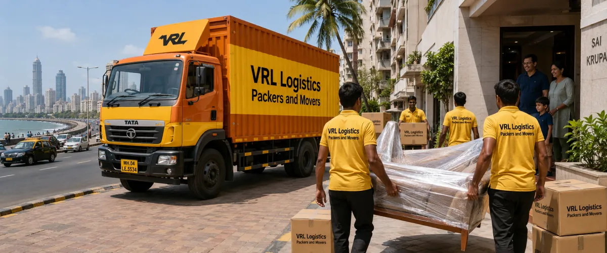 Packers and Movers in Mumbai — VRL Logistics team loading a branded moving truck for a household relocation