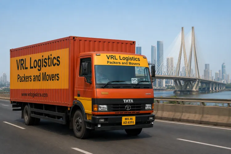 VRL Logistics Packers and Movers branded truck providing safe, GPS-tracked goods transport in Mumbai