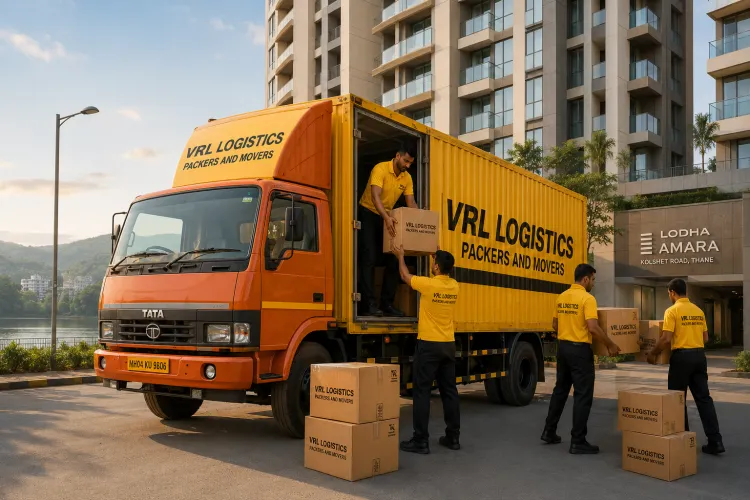 VRL Logistics Packers and Movers branded truck and team handling a relocation in Thane