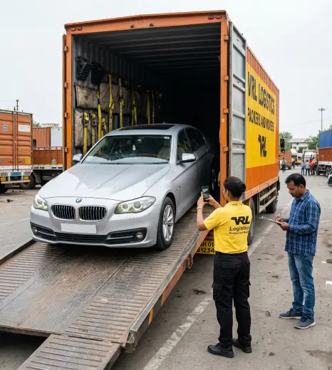 Car transport project — secure vehicle relocation with enclosed carrier by VRL Logistics