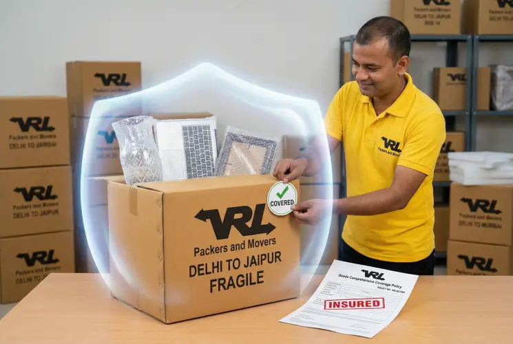 Comprehensive goods insurance coverage for household and office relocation by VRL Logistics insured moving service