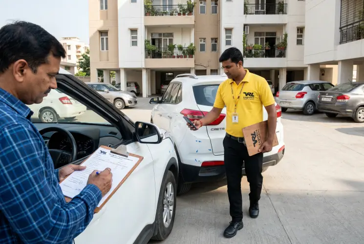 Pre and post transport vehicle inspection report by VRL Logistics for transparent car and bike moving