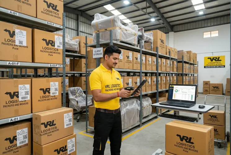 Organized inventory management and systematic labeling in VRL Logistics warehousing facility